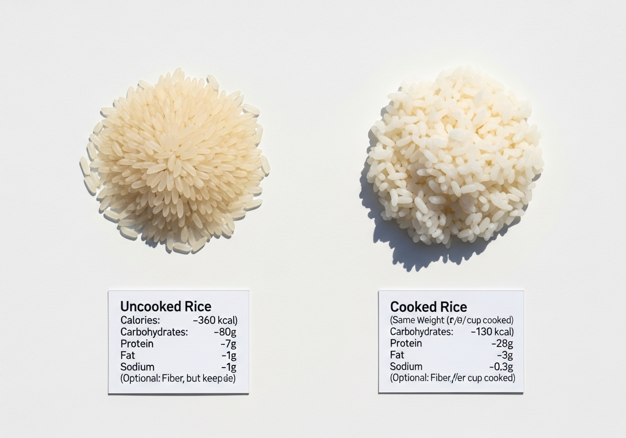 Cooked Rice vs Uncooked Rice nutrition comparision